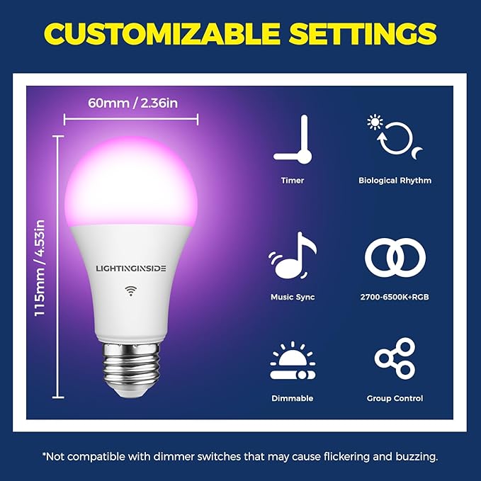 Lightinginside Smart Light Bulbs 100W Equiv., 1350LM 11W Smart Bulb Works (6PCS)