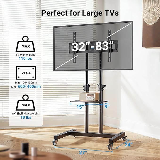 PERLESMITH Rolling TV Stand on Wheels