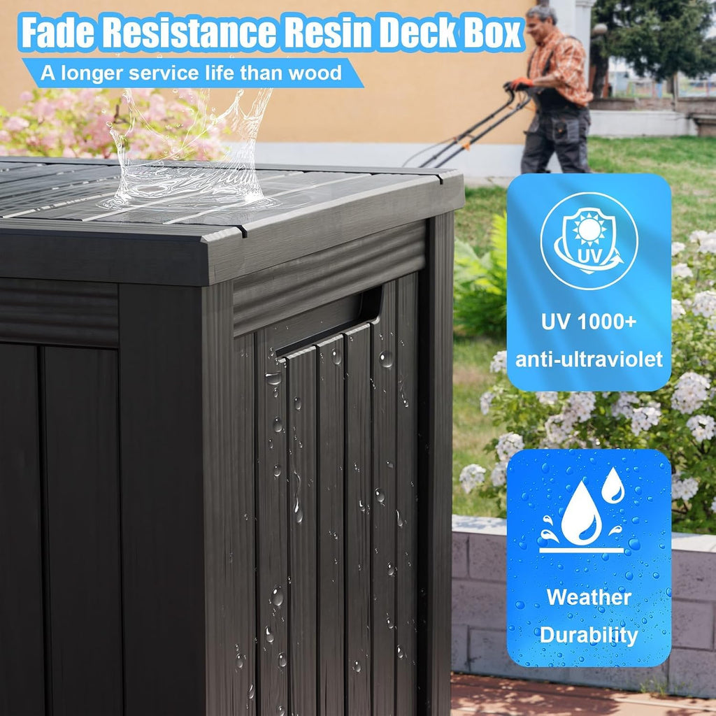 outdoor storage box, 200 gallon waterproof deck box, package contents
