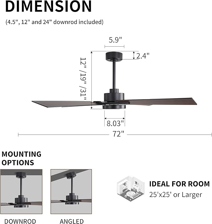 WINGBO 72 Inch Ceiling Fan