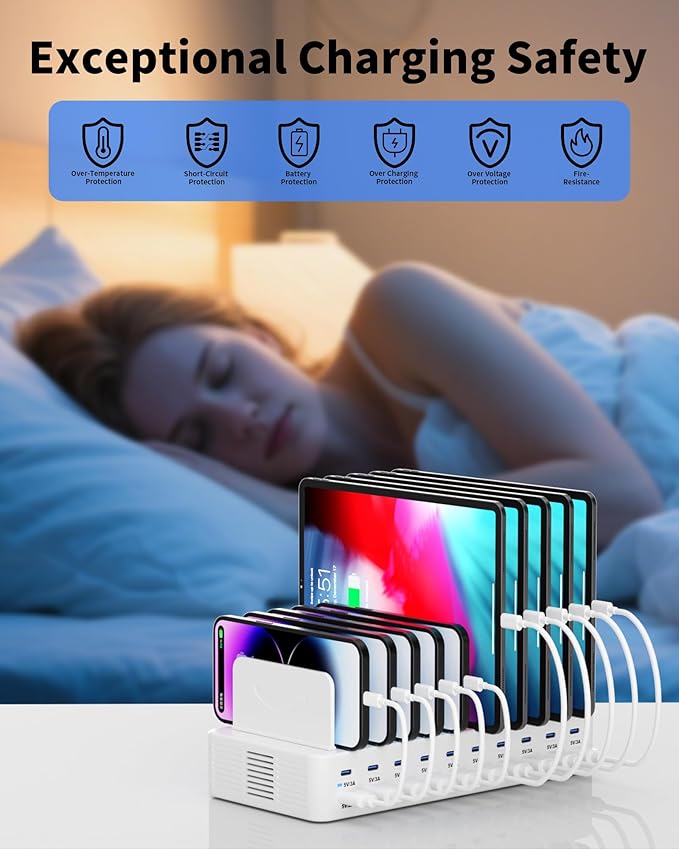 270W Charging Station for Multiple Devices, 20-Port USB Fast Charging Station