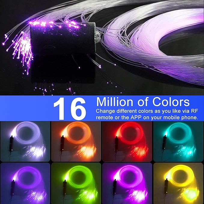 AZIMOM Car Use Bluetooth 6W RGBW LED Fiber Optic Lights Star Ceiling Light Kit