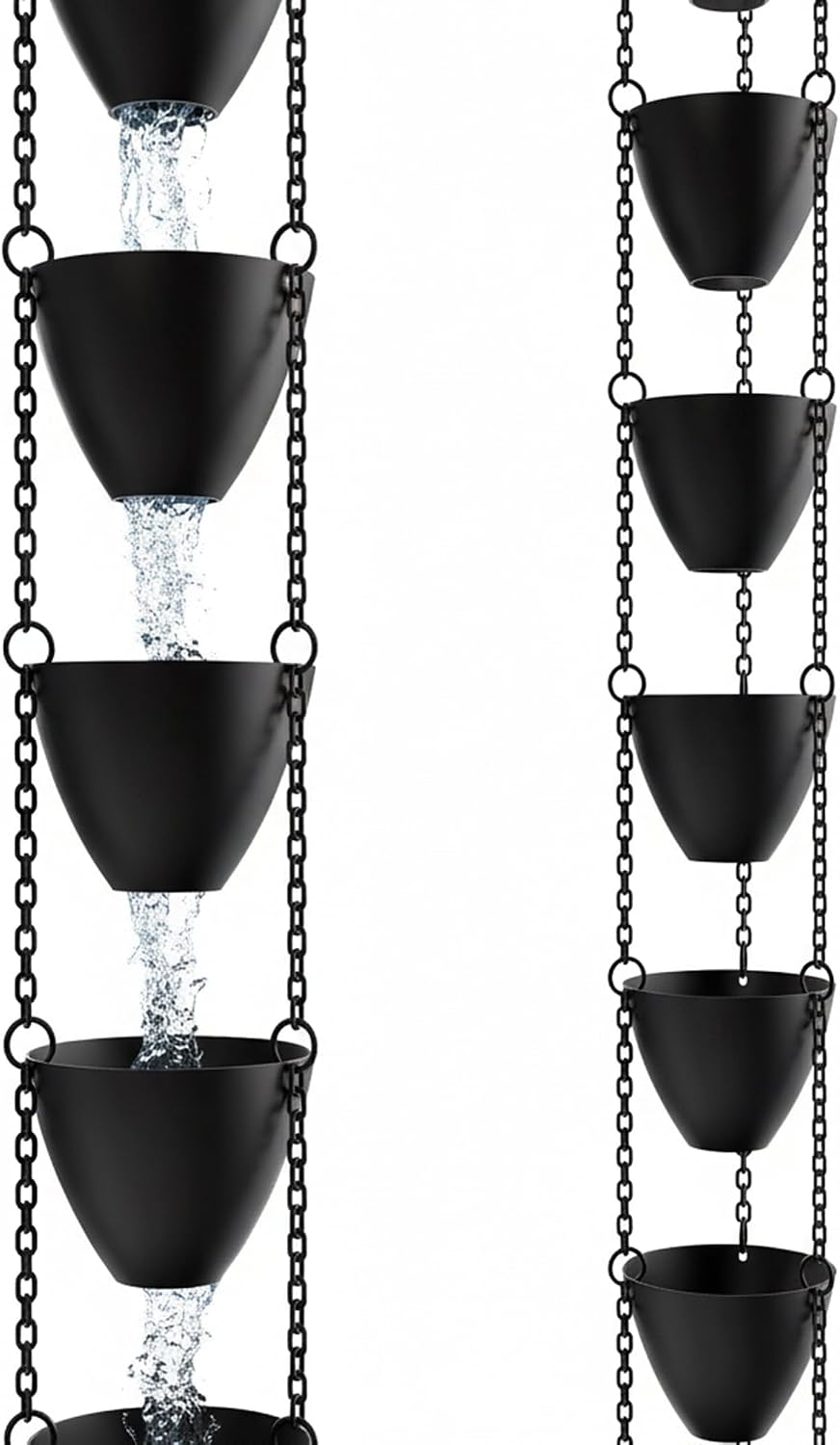 Rain Chains Direct Cascading Bowls Rain Chain - Heavy Rain Flow - for 8-10 Fo...