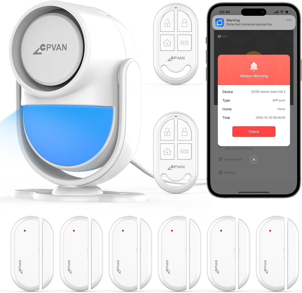 CPVAN WiFi Motion Sensor Alarm, 125dB Wireless DIY Smart PIR Motion Detector