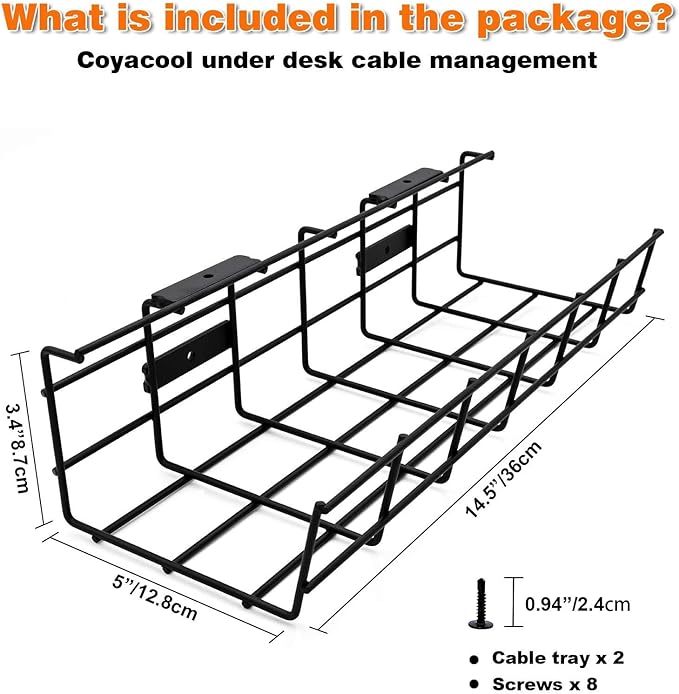 Under Desk Cable Management- 4 Pack Cord Organizer. Metal Wire Cable Management
