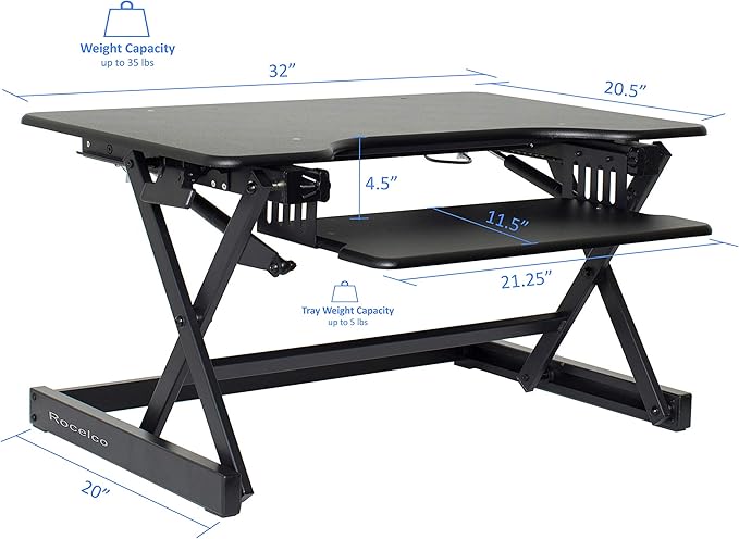 Rocelco 32" Height Adjustable Standing Desk Converter BUNDLE