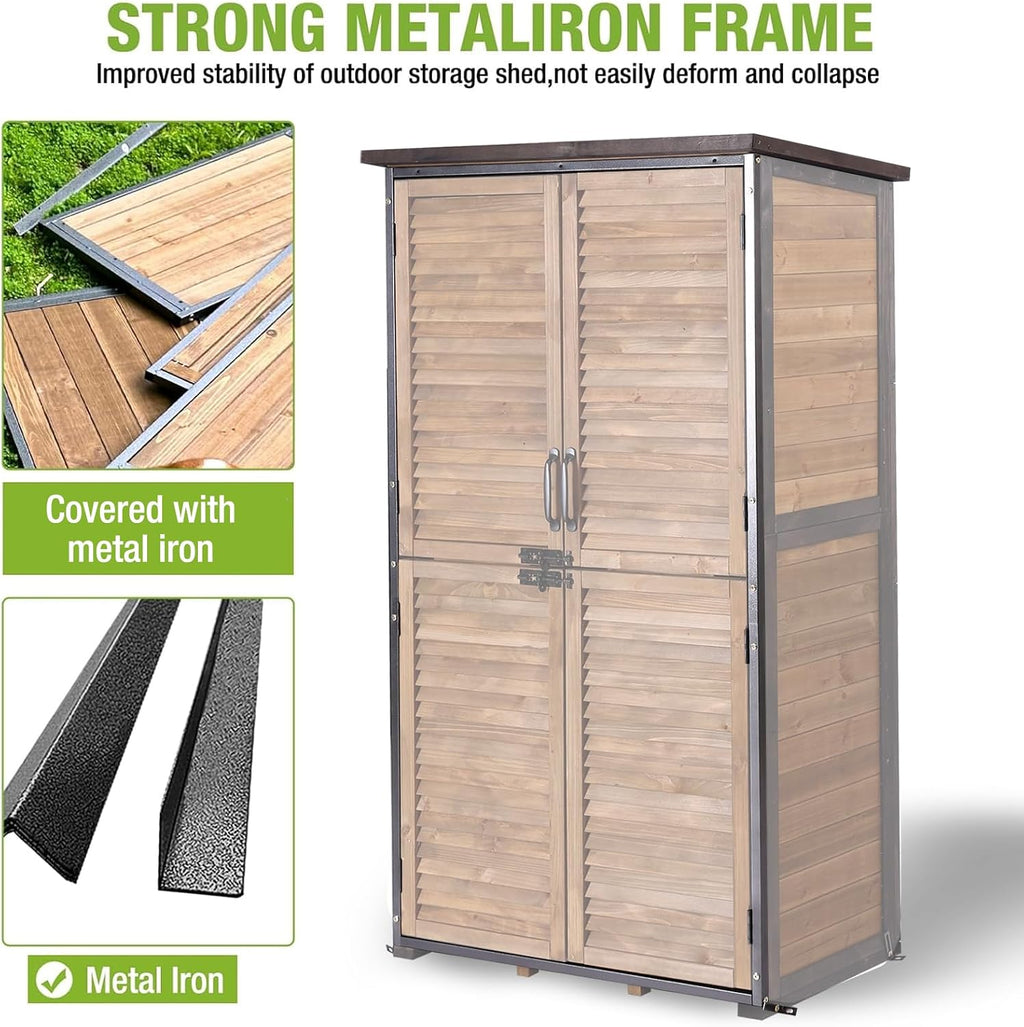 outdoor storage shed with adjustable shelfs tool cabinet, close-up detail