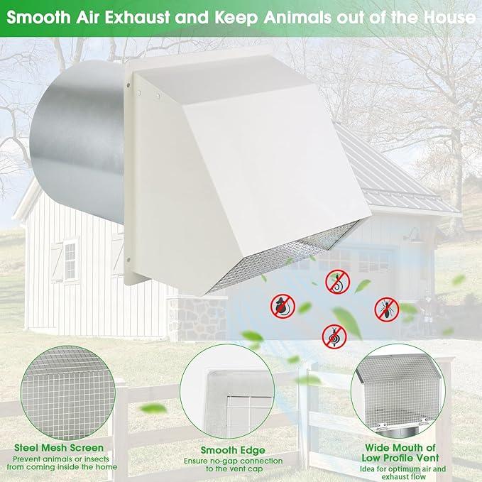 10 Inch Hooded Wall Vent with Screen and Damper, Outdoor Wall Exhaust Vent