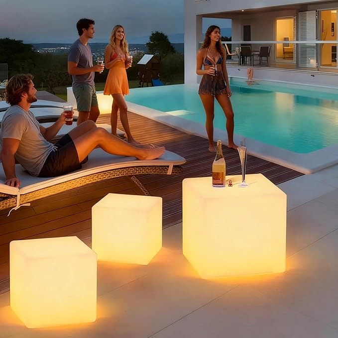 LOFTEK 20-inch LED Lighted Cube Table, Large Cube Chair Light, 16 RGB Colors