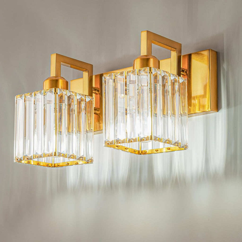 FDPBY Modern Bathroom Vanity Light 2-Lights Gold Crystal Wall Lamp Bathroom