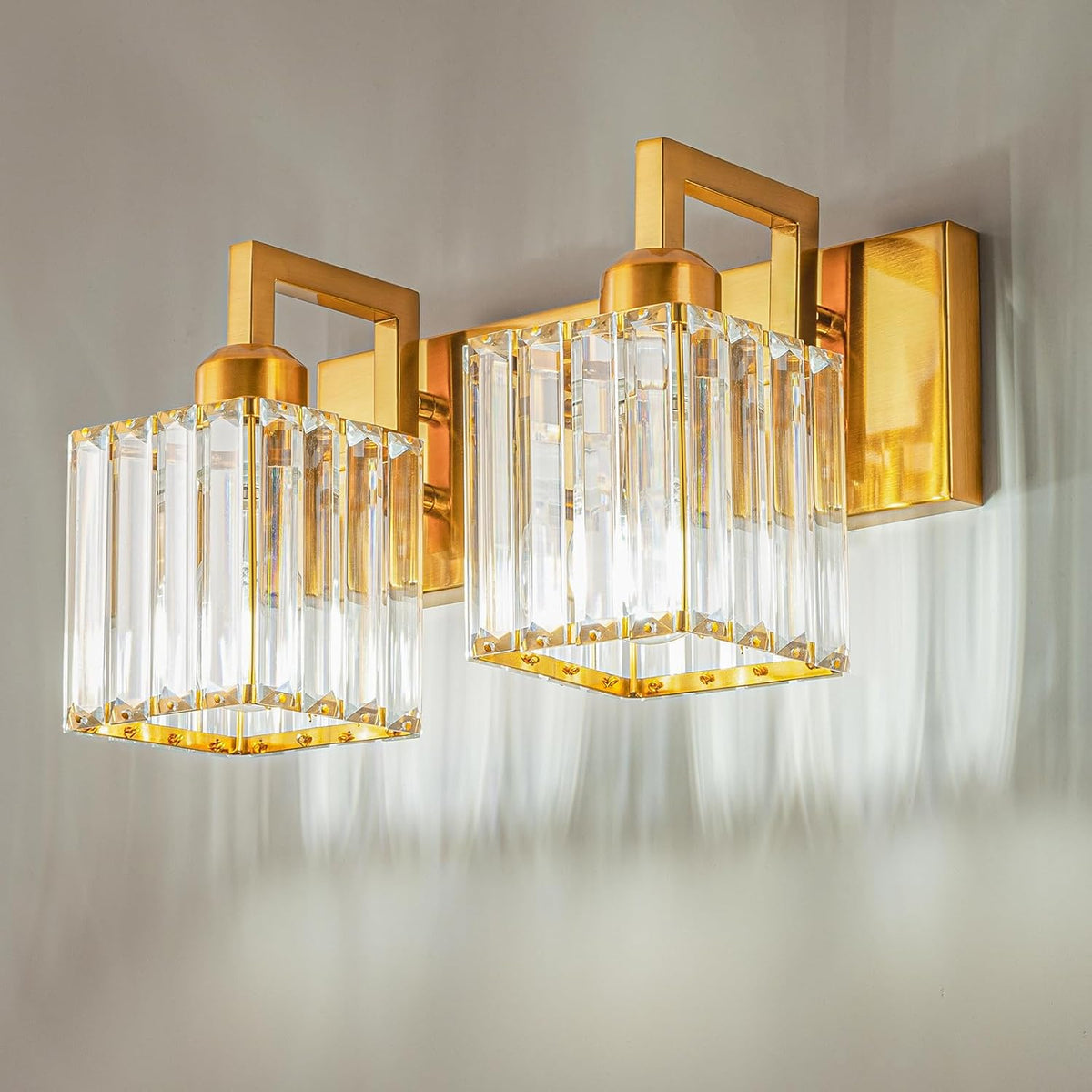 FDPBY Modern Bathroom Vanity Light 2-Lights Gold Crystal Wall Lamp Bathroom
