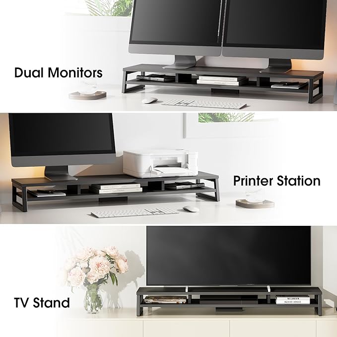 Fenge Dual Monitor Stand for Desk, 42.5in Large Monitor Riser for 2 Monitors