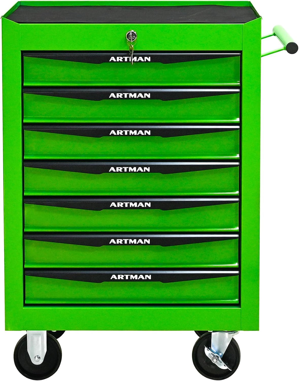 Heavy Duty 7-Drawer Rolling Tool Chest, Key Lock Tool Storage Cabinet with Lockable Casters & Drawer Liners, Mobile Tool Organizer Cart for Garage Workshop Warehouse Repair Shop (Green)
