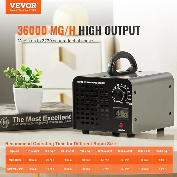 VEVOR Ozone Generator, 36000mg/h Ozone Machine, High Capacity