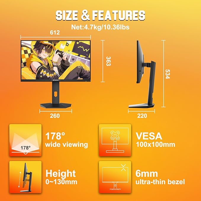 SANSUI 27 inch 1440p 300Hz 240Hz Gaming Monitor, WQHD Fast IPS 1ms Computer