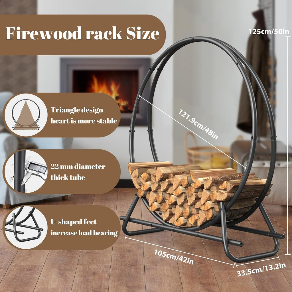 48 in firewood circle rack-metal pipe ring firewood, side view