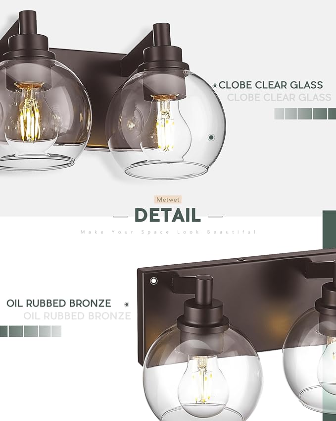 METWET Bathroom Light Fixtures Over Mirror, 3-Light Oil Rubbed Bronze Vanity