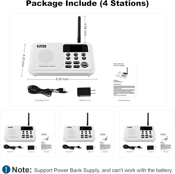 Wuloo Intercoms Wireless for Home 1 Mile Range 22 Channel 100 Digital Code