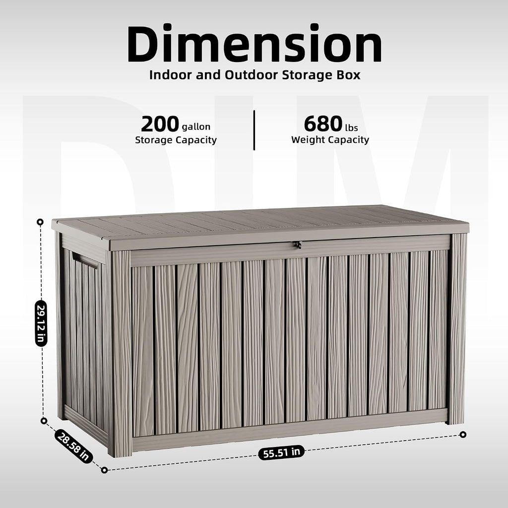 rojik 200 gallon deck box outdoor, waterproof outdoor on a desk or shelf