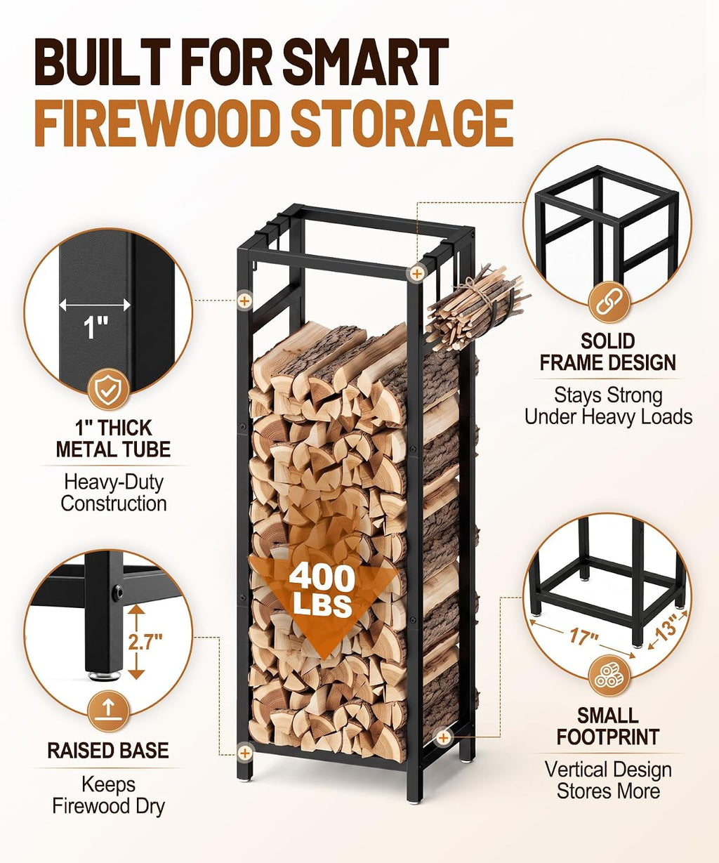 48.8in firewood rack indoor outdoor with hooks –, side view
