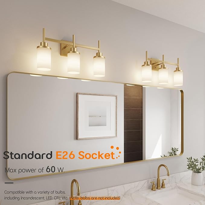 AONEON Bathrom Light Fixtures Modern Gold 3 Vanity Lights Over Mirror, Wall