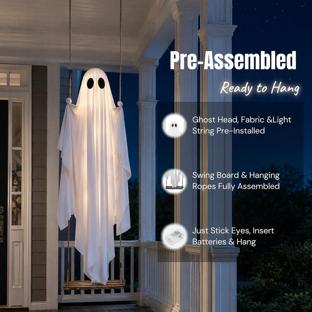 Halloween Decorations Outdoor - 5FT Large Hanging Swing Ghost Halloween Decor...
