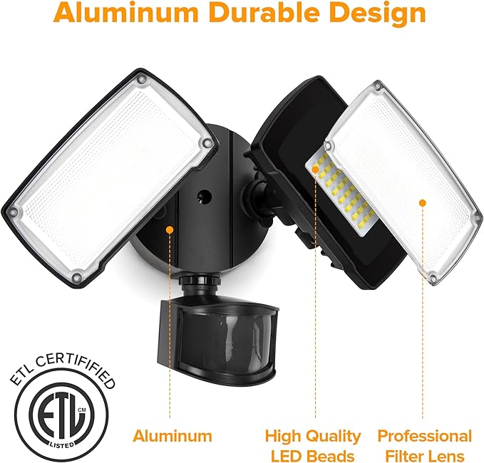 LUTEC 38W 3500 Lumen LED Motion Activated Integrated Dual-Head Floodlight