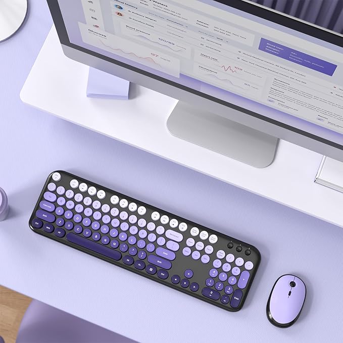 MOFII Wireless Keyboard and Mouse Combo, Full Size 2.4G Retro Round Computer