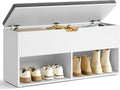 VASAGLE Shoe Storage Bench with Cushion, 2 Open and 1 Hidden Compartments