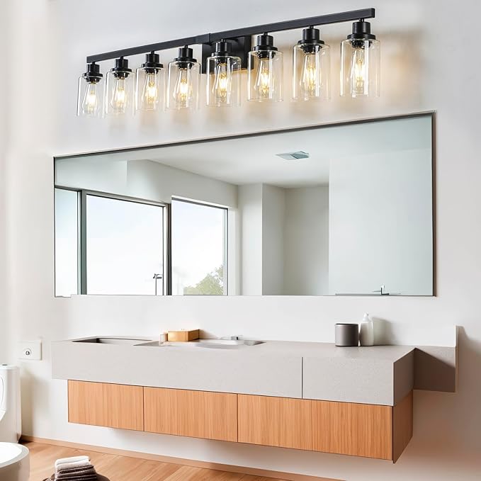 DIKAIDA 8 Light Bathroom Vanity Lights Over Mirror, 52inch Black Vanity Lights