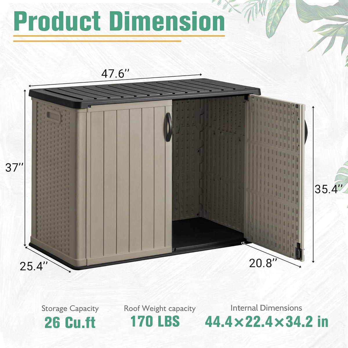 Greesum 26 CUFT Outdoor Storage Cabinet with 2 Lockable Doors, Beige