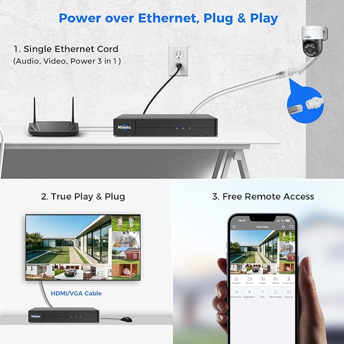 【Human Tracking+300°Pan 90°Tilt】 Hiseeu 4K PoE Security Camera System, Wired (8pcs)