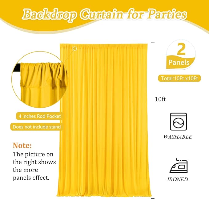 10 x 10 Feet Yellow Backdrop Curtain for Partie, Background Curtains for Phot...
