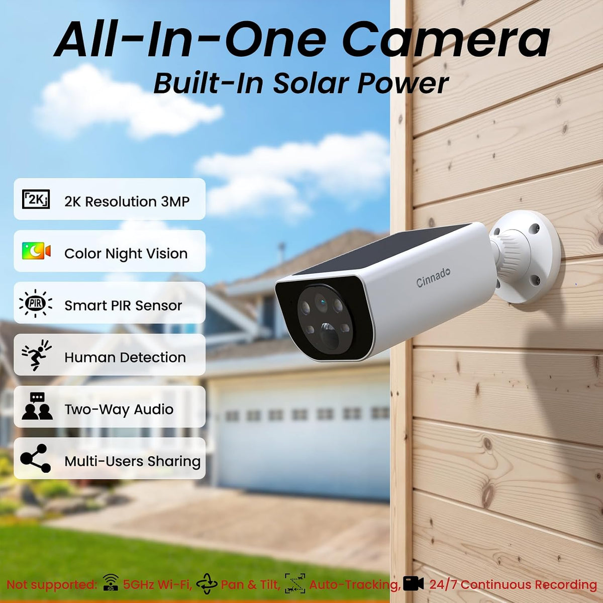 cinnado security cameras wireless outdoor integrated solar panel shown in use