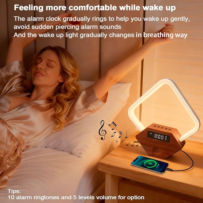 Xunhomon Sunrise Alarm Clock for Bedrooms Heavy Sleepers 15 Sleep Sounds White