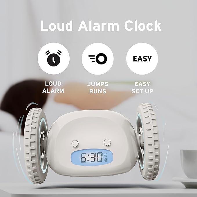 CLOCKY Extra Loud Alarm Clock for Heavy Sleepers on Wheels Rolls Runs Away