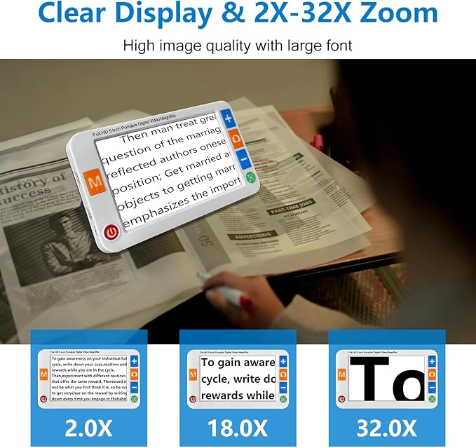 Digital Magnifier 5 Inch, Electronic Auto Focus Reading Aid Simplified Buttons