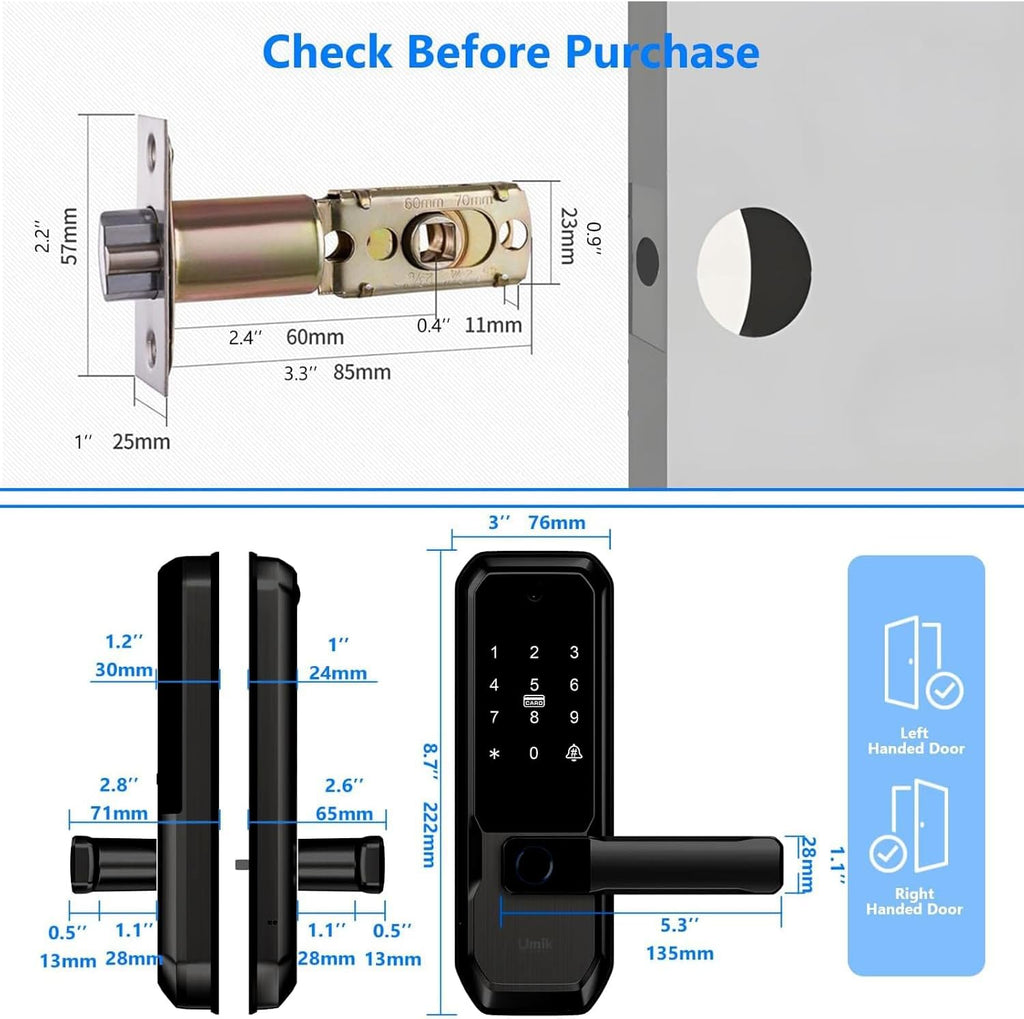 umiksmart wifi smart door lock with camera, fingerprint shown in use