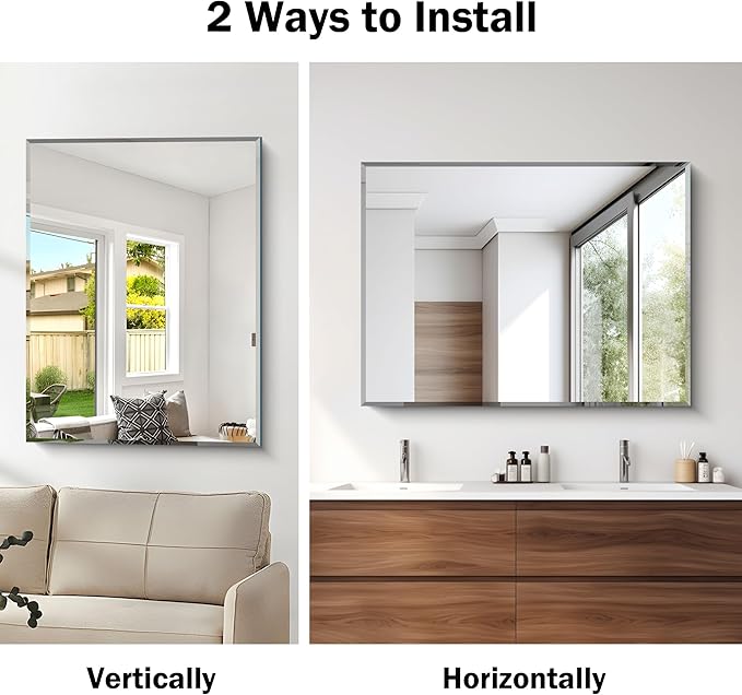 CILIBER Beveled Bathroom Mirror, 30x40 Large Frameless Mirrors