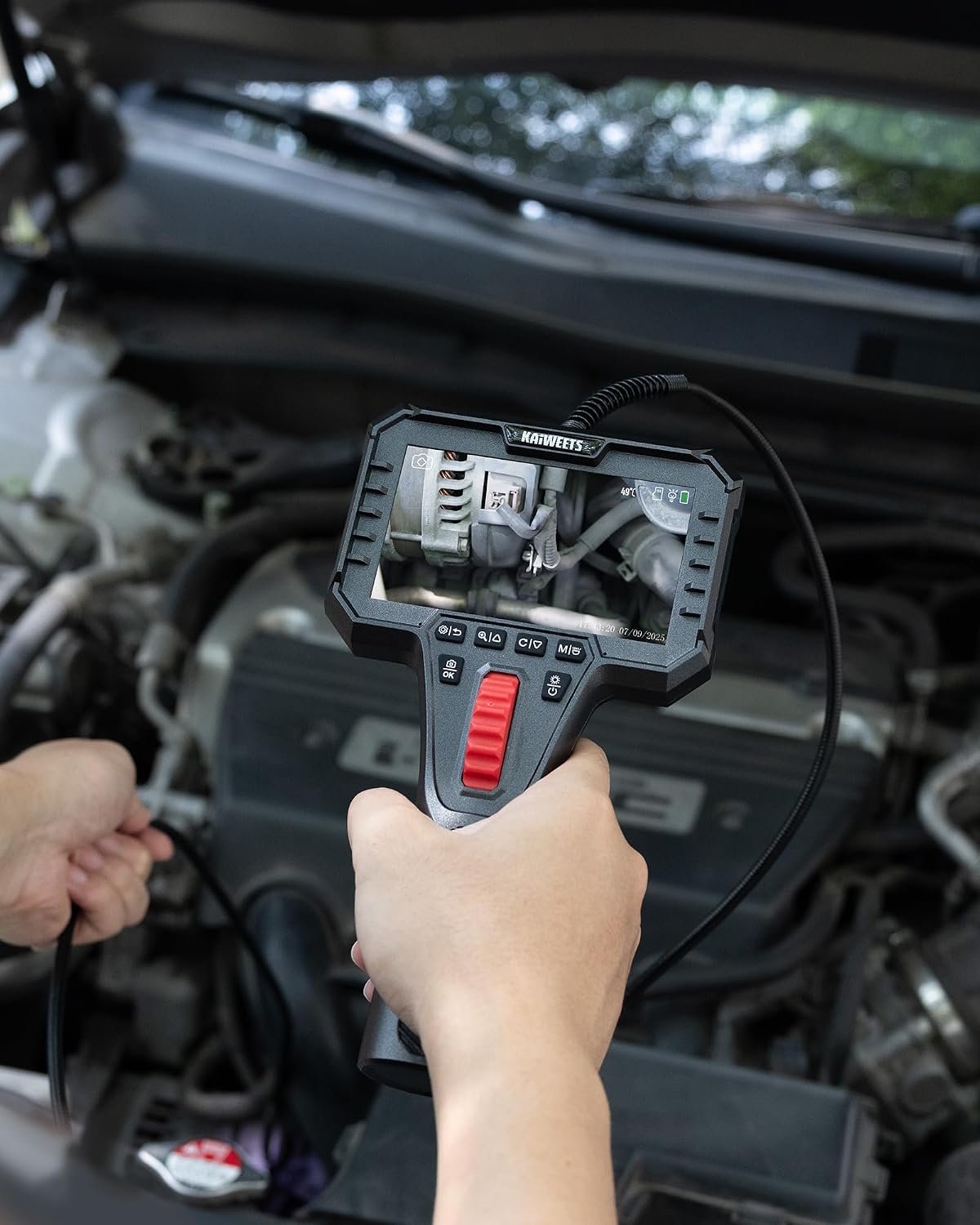 two-way articulating borescope camera with light, 0.25in slim, front angle view