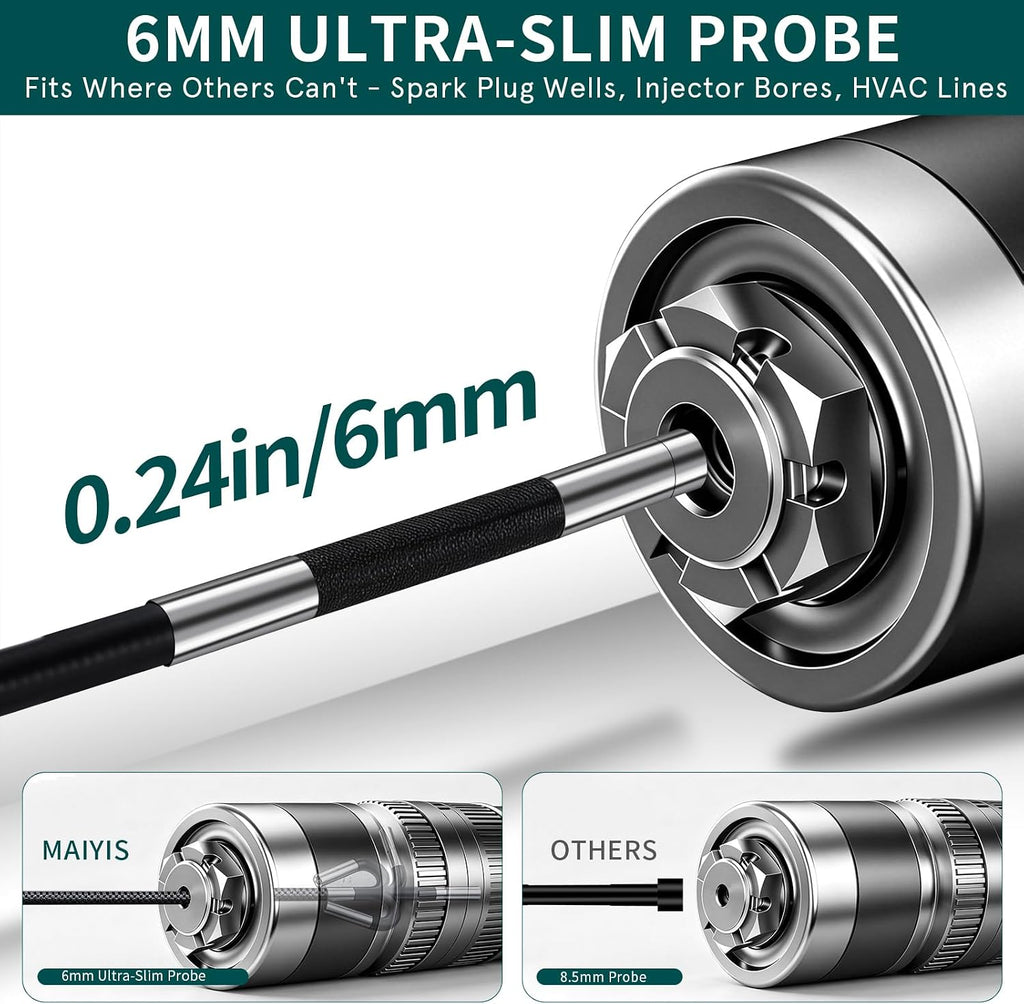 0.24 in ultra mini two-way articulating borescope camera shown in use