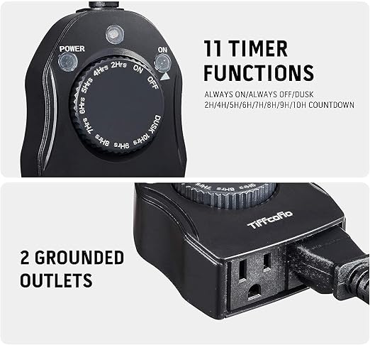 TiFFCOFiO Outdoor Christmas Light Timer, Dusk to Dawn Sensor Countdown (2 Pack)