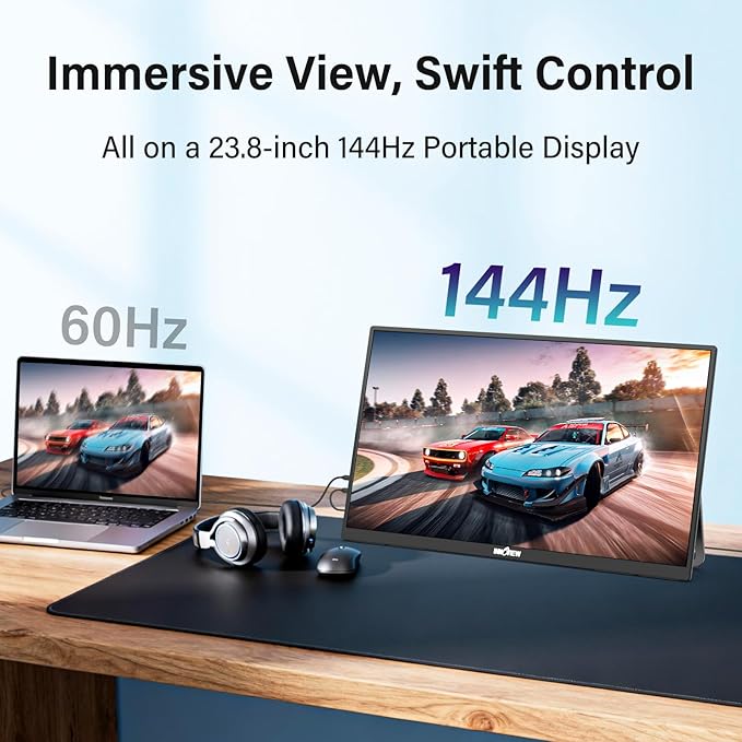 InnoView Large Portable Monitor 23.8inch FHD 1080P 144Hz USB-C, HDMI Computer