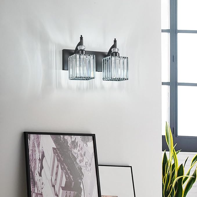 BBLLWJ Modern Bathroom Vanity Light 2-Light Black Crystal Light Fixtures Over
