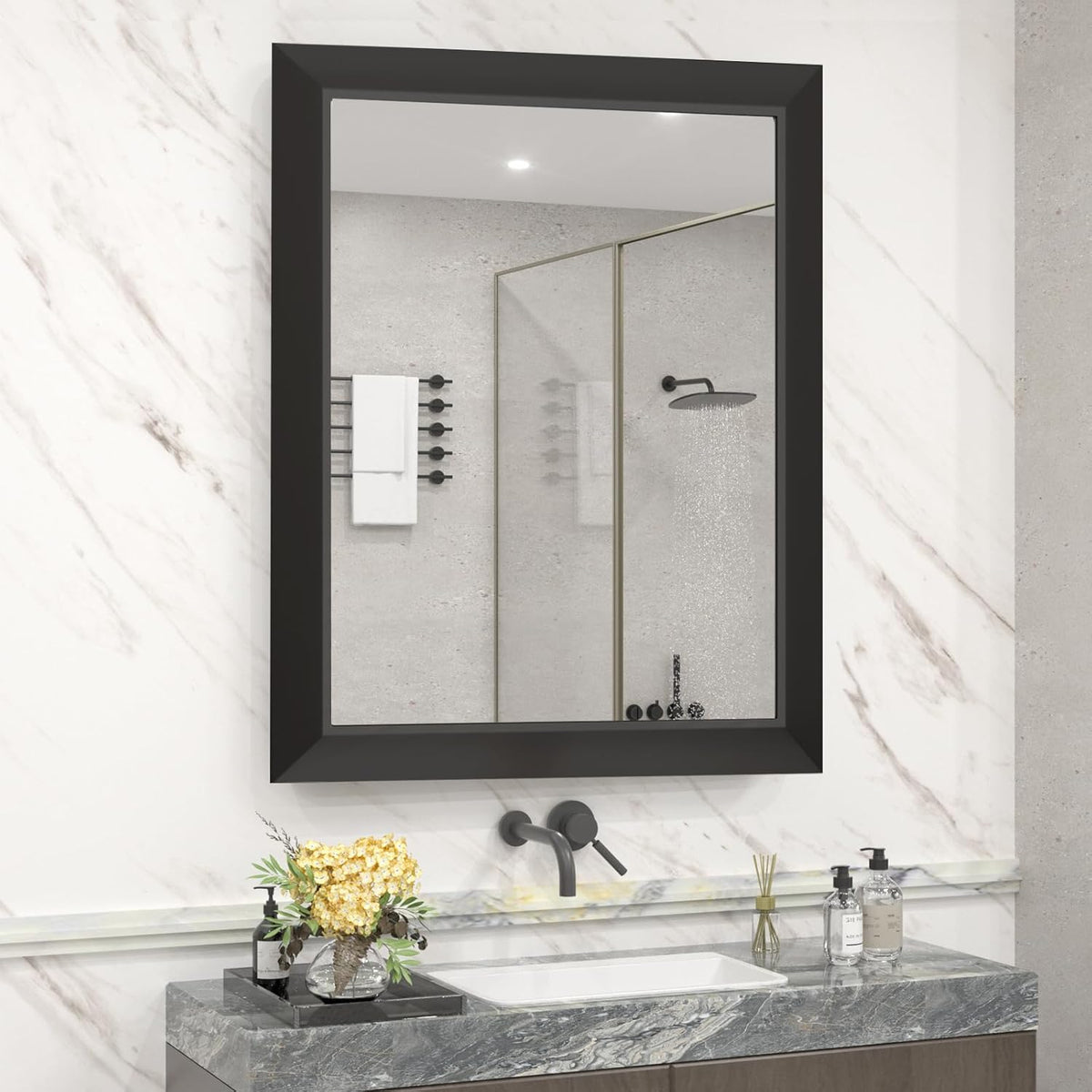 SMIROR Matte Black Bathroom Mirror