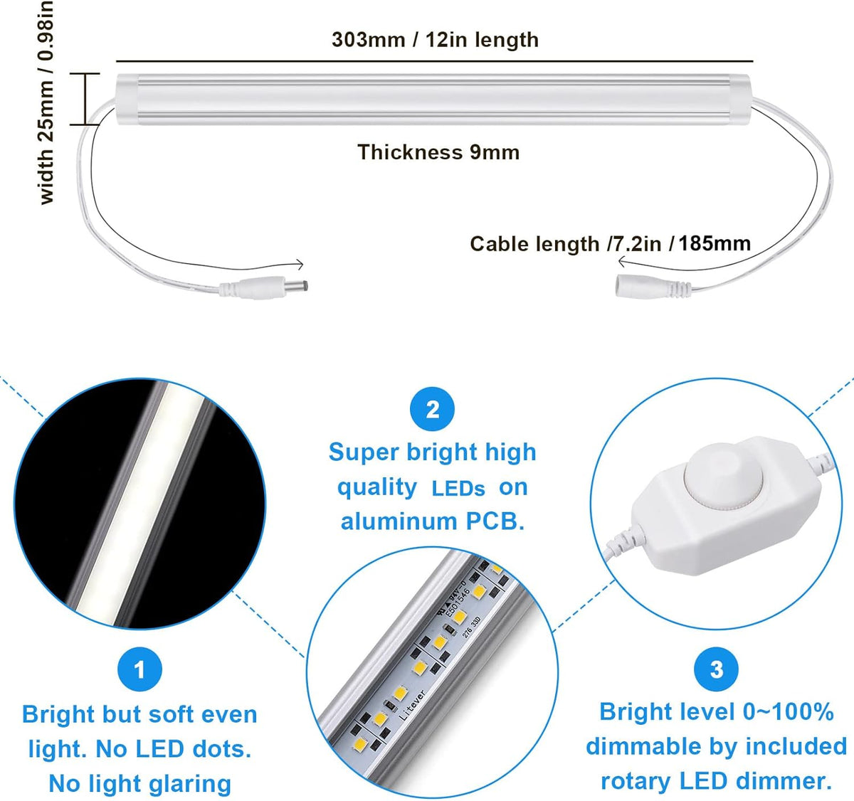 Kitchen Under Cabinet LED Lighting Kit, Super Bright, 6 PCS 12 Inches Light Bars, Plug-in or Hardwire Power Adapter, 31W 2000 Lumen, for Cabinet Counter Shelf Workbench (Daylight White 5000K)
