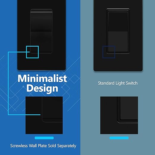 LIDER Balck Minimalist Decorator Switch, Frameless Paddle Light Switch