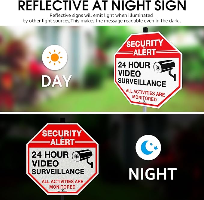 Faittoo Security Sign Video Surveillance Sign (4-Pack)