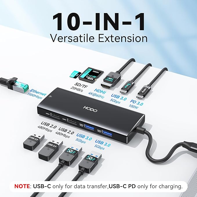 USB C Hub Multiport Adapter, 10-in-1 Laptop USB C Docking Station
