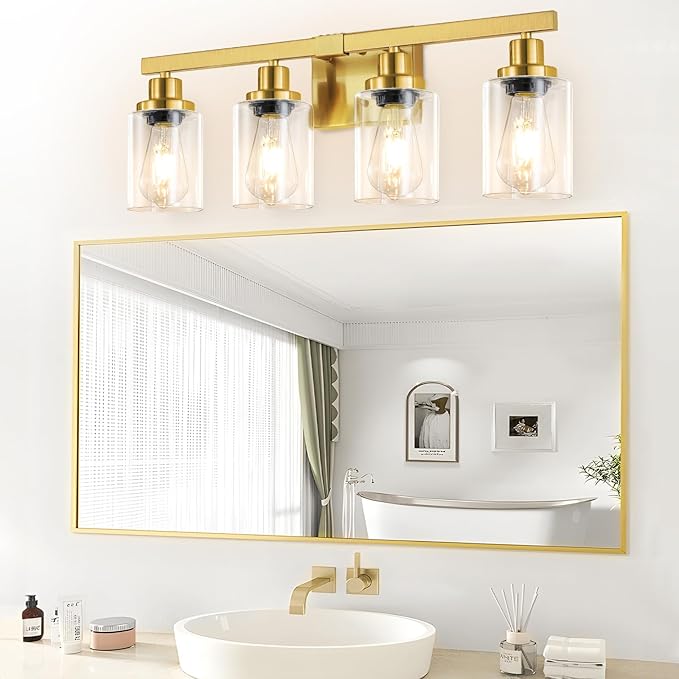 DIKAIDA Bathroom Vanity Light, 4-Light Modern Matte Gold Wall Sconce Lighting